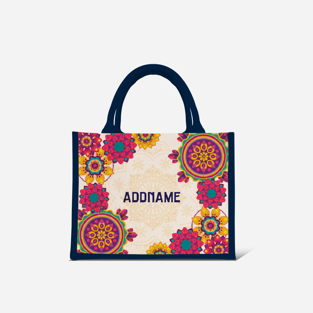 Pookal Series Half Lining Small Jute Bag - Puukom Navy