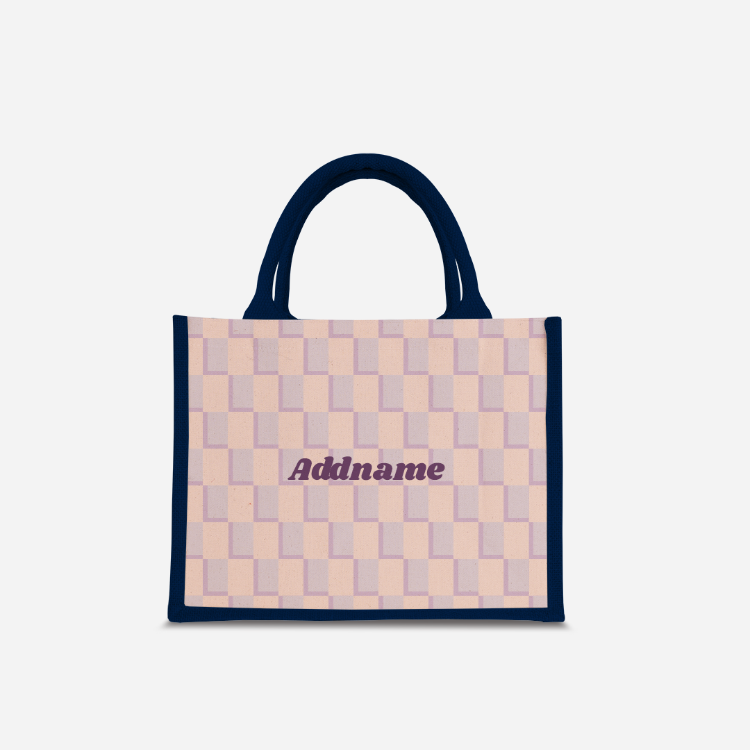 Checkered Series Half Lining Small Jute Bag - Purple Navy