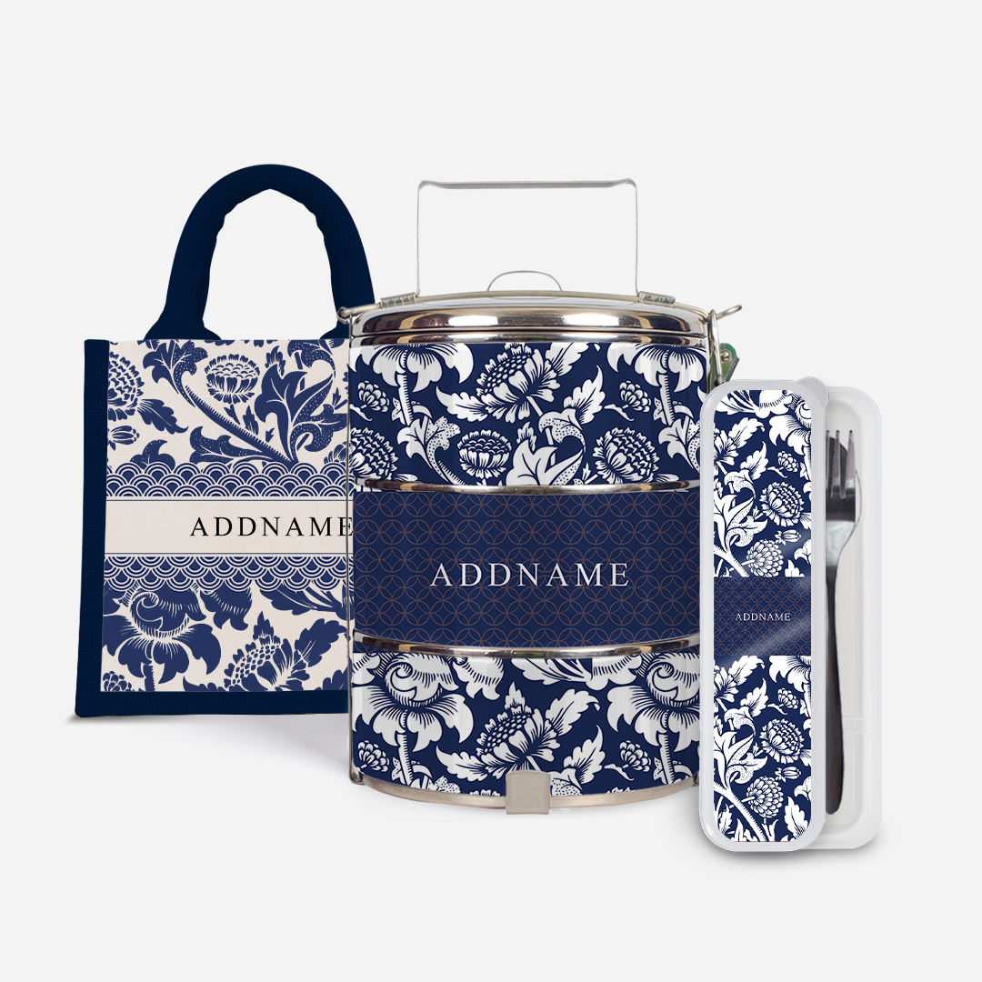 Limitless Opportunity Series - Blue Standard Tiffin with Half Lining Lunch Bag and Cutlery With English Personalization