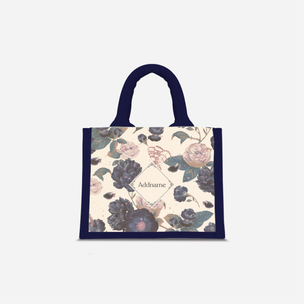 Royal Floral Serene Moonlight - Navy Jute Bag