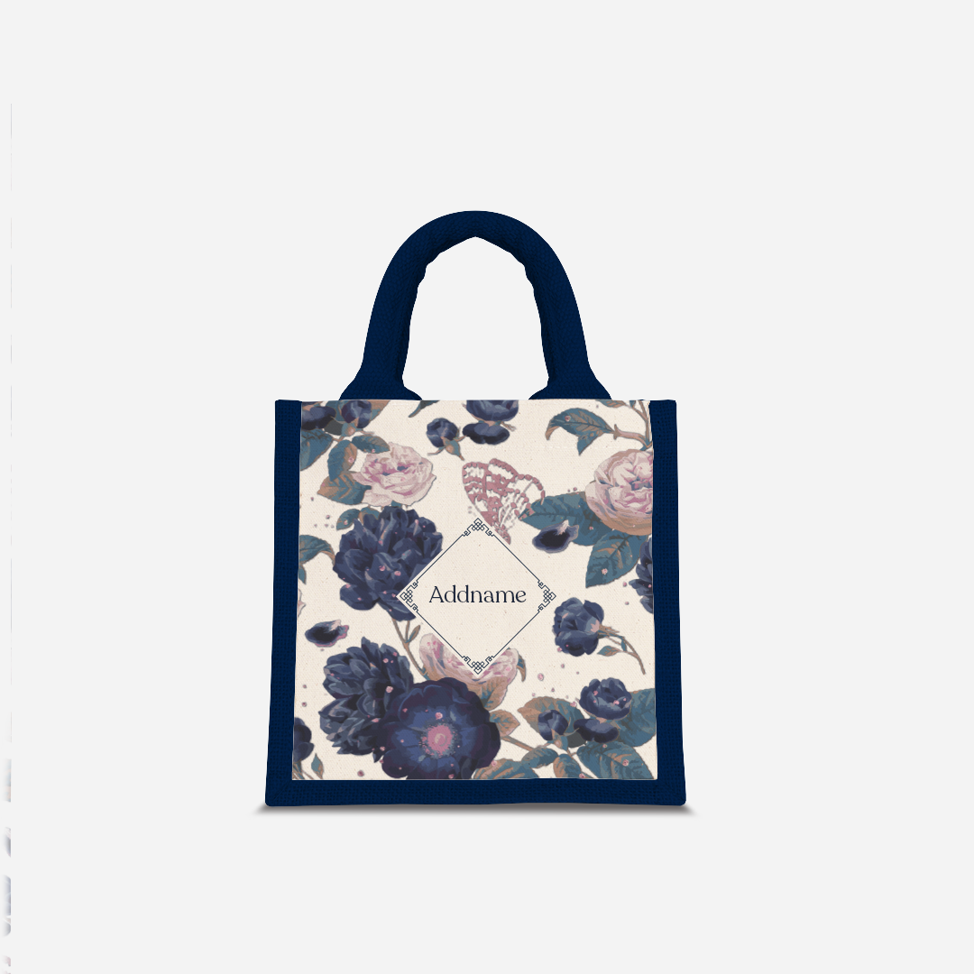 Royal Floral Serene Moonlight - Navy Jute Bag