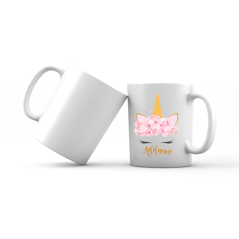 Pink Flower Garland Unicorn Face Addname Mug