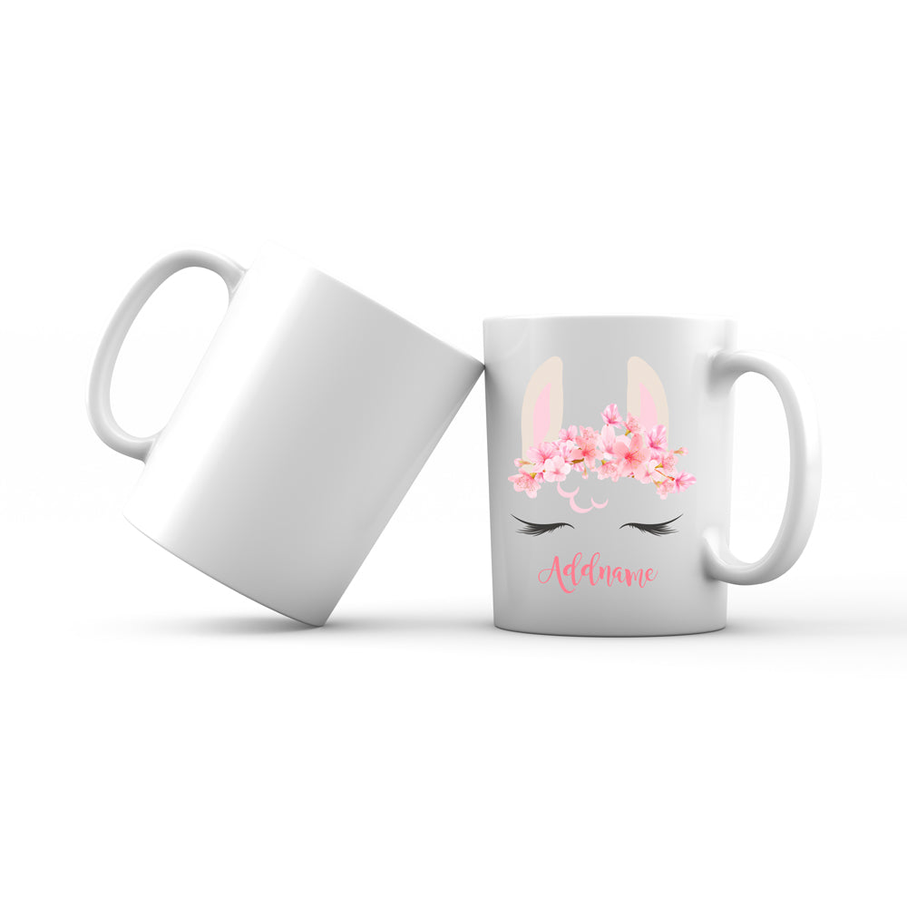 Pink Flower Garland Llama Face Addname Mug