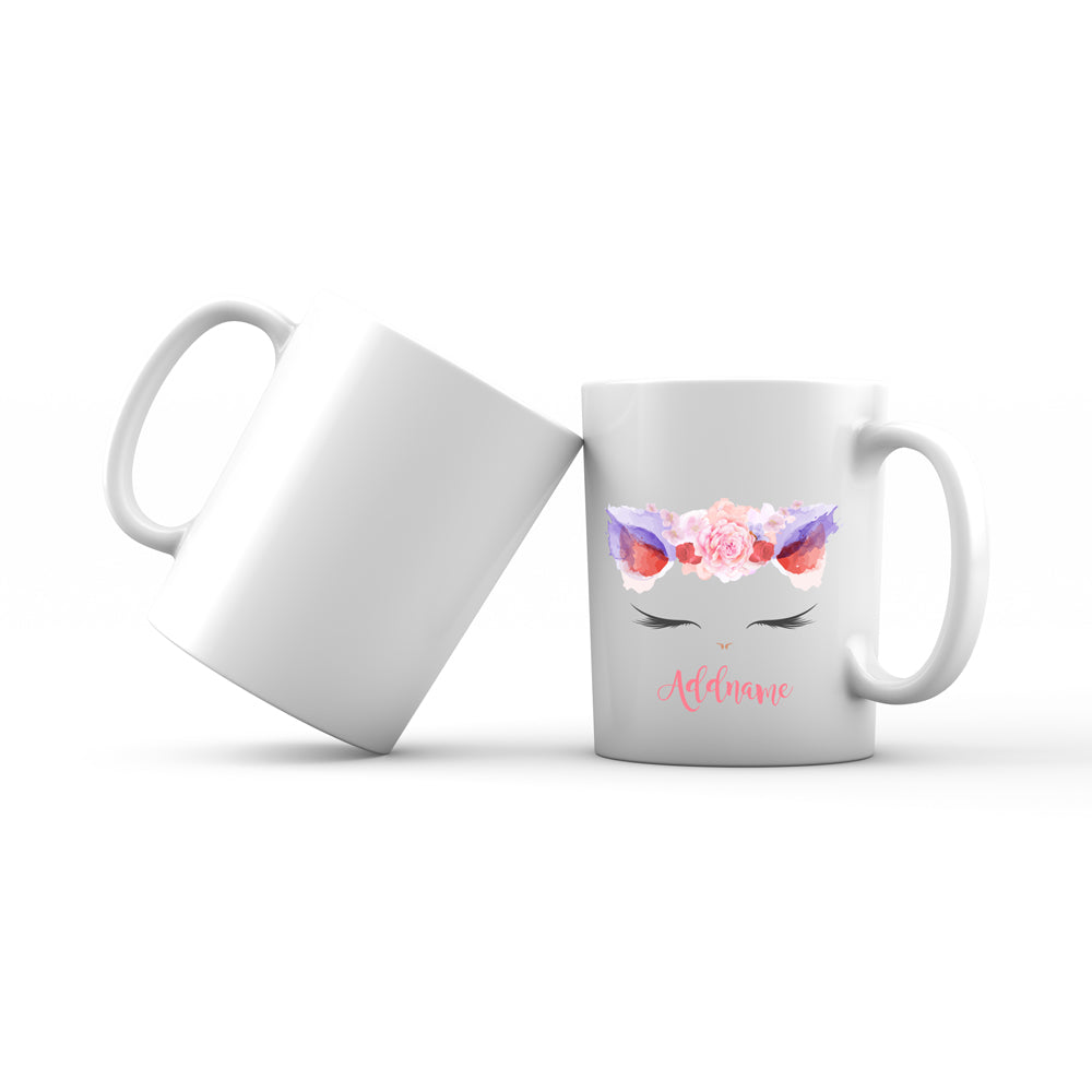 Pink and Red Roses Garland Cat Face Addname Mug