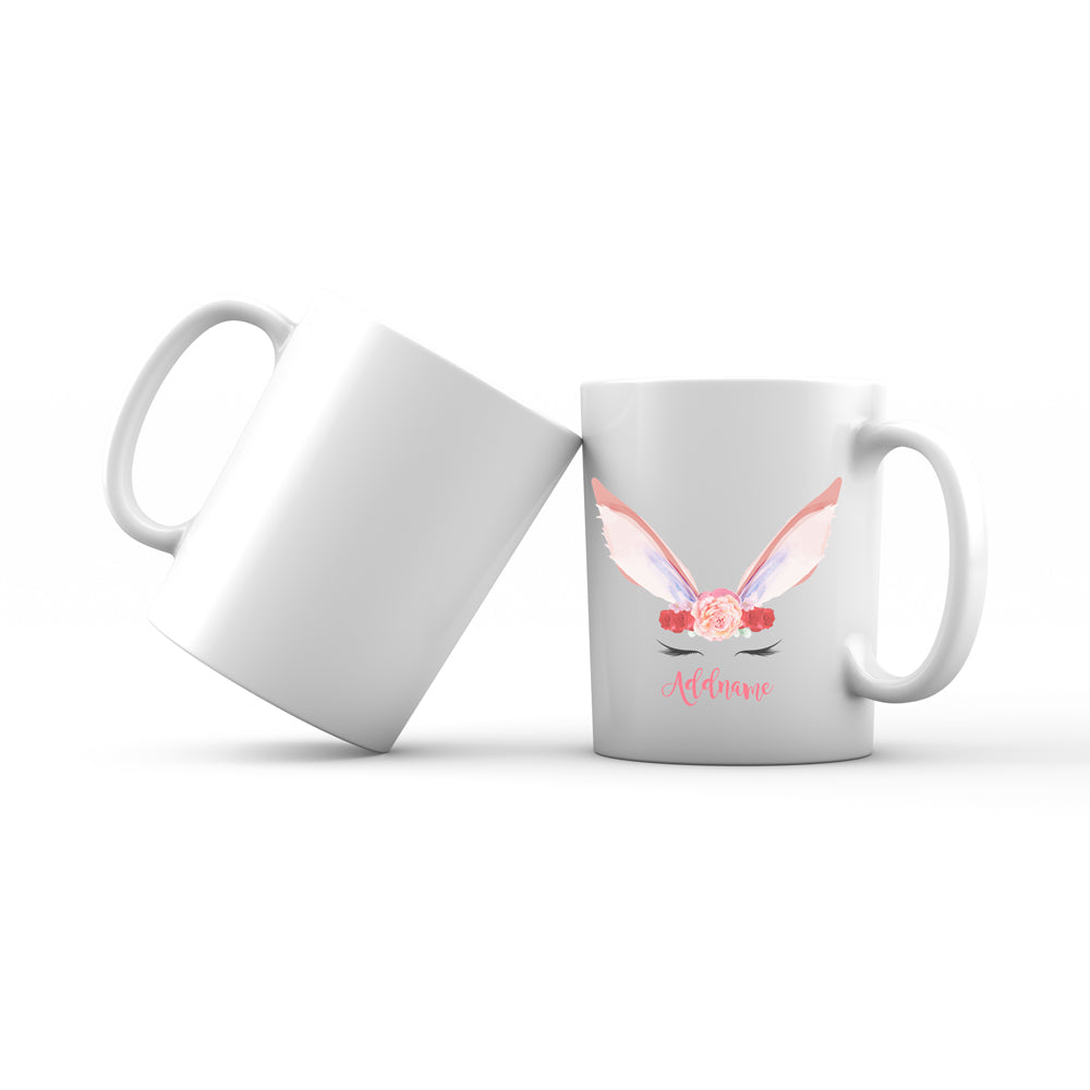 Pink and Red Roses Garland Bunny Face Addname Mug