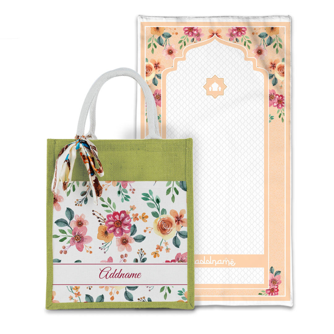 Laura Garnet Sejadah with Matching Colourful Jute Bag