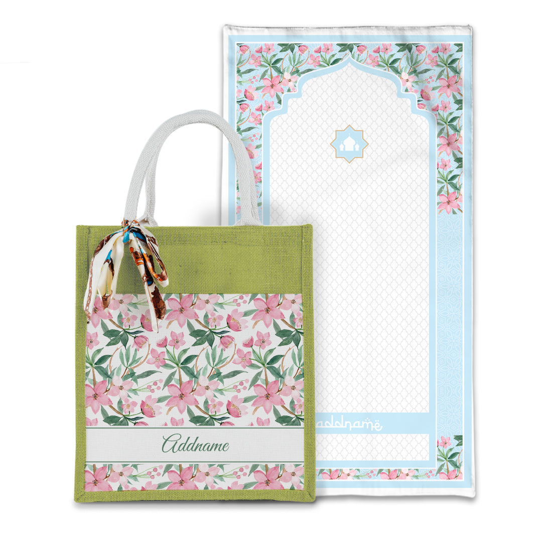 Laura Blossom Sejadah with Matching Colourful Jute Bag