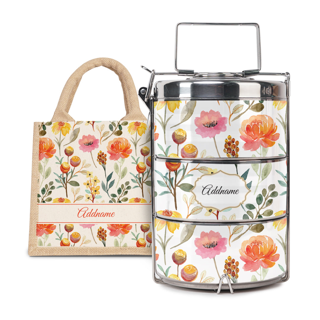 Laura Series - Carnelian - Lunch Tote Bag with Three-Tier Tiffin Carrier
