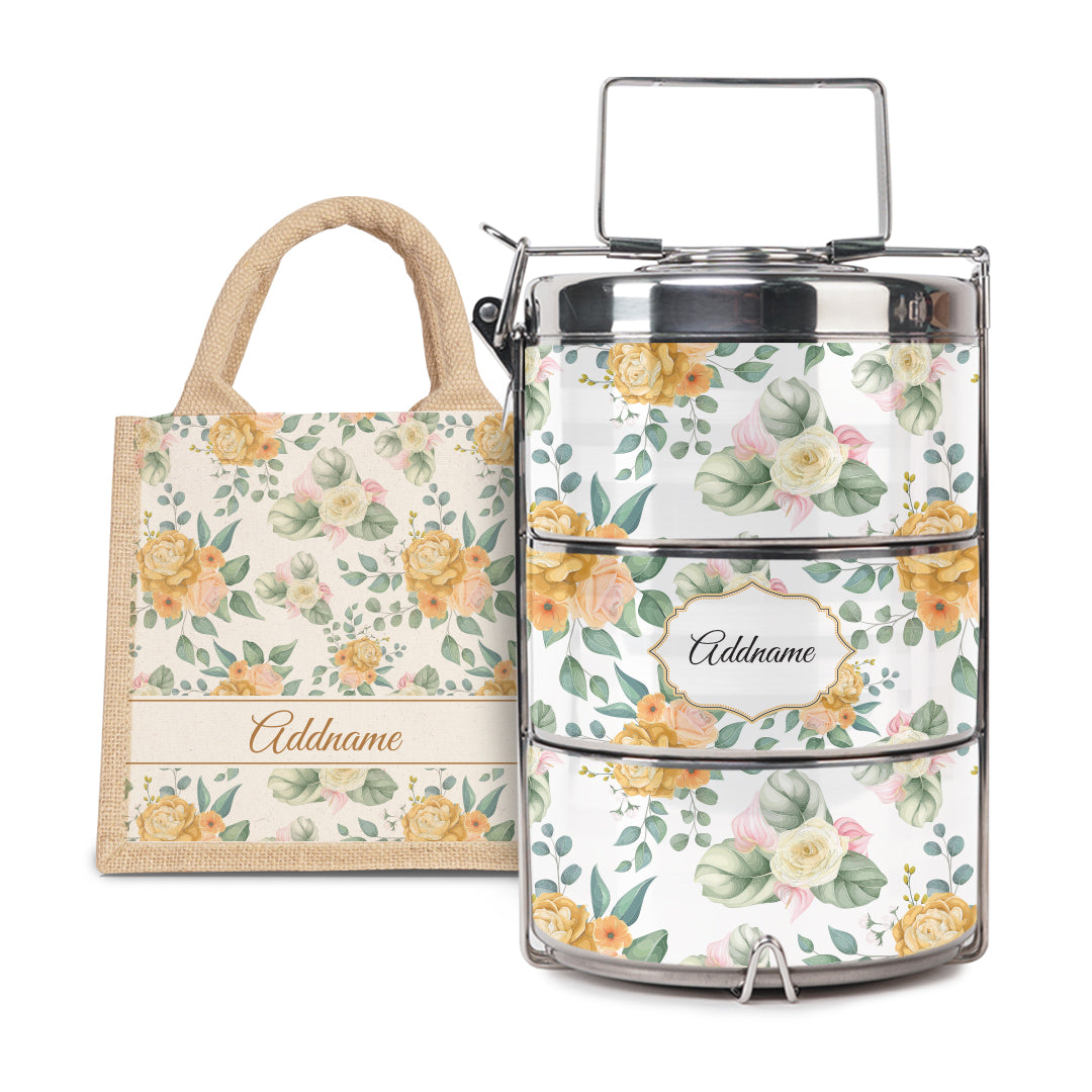 Laura Series - Honey - Lunch Tote Bag with Three-Tier Tiffin Carrier