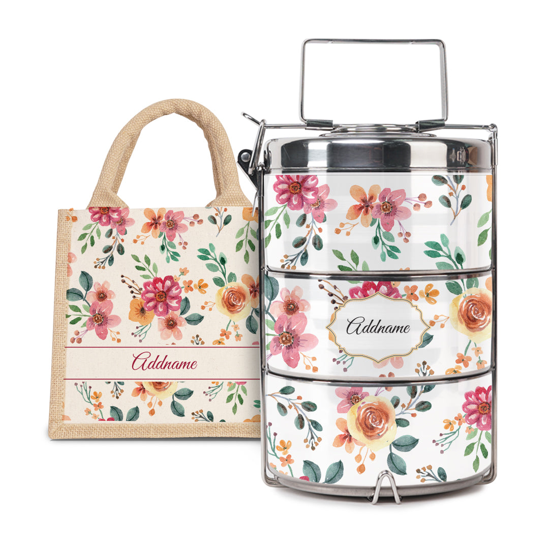 Laura Series - Garnet - Lunch Tote Bag with Three-Tier Tiffin Carrier