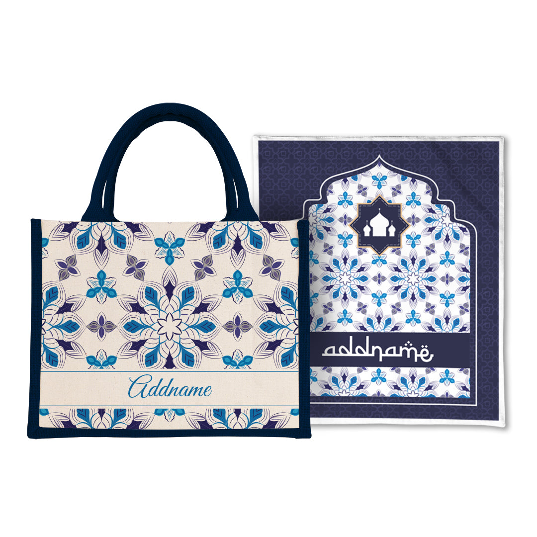 Arabesque Frost  Sejadah Prayer Mat with Half Lining Small Jute Bag Bundle