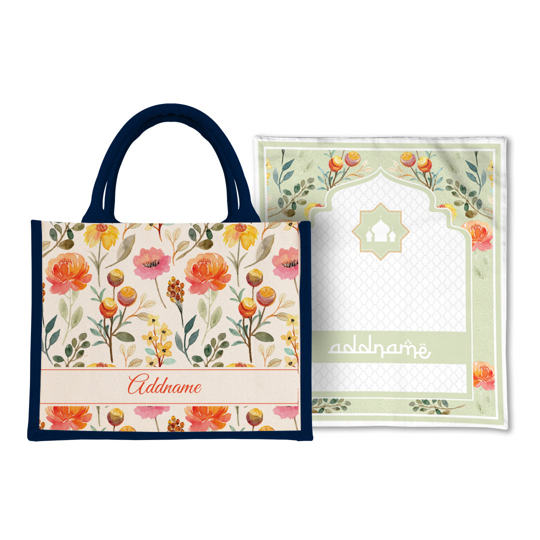 Carnelian  Sejadah Prayer Mat with Half Lining Small Jute Bag Bundle