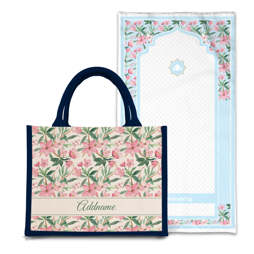 Blossom  Sejadah Prayer Mat with Half Lining Small Jute Bag Bundle