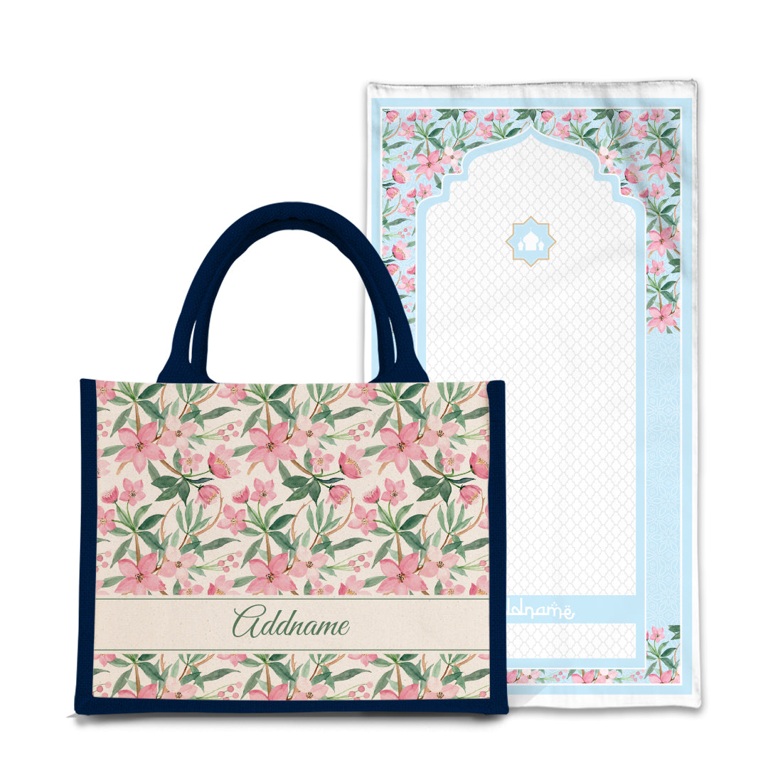 Blossom  Sejadah Prayer Mat with Half Lining Small Jute Bag Bundle