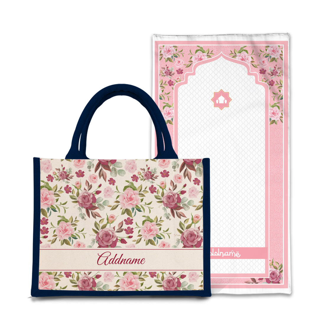Ruby  Sejadah Prayer Mat with Half Lining Small Jute Bag Bundle