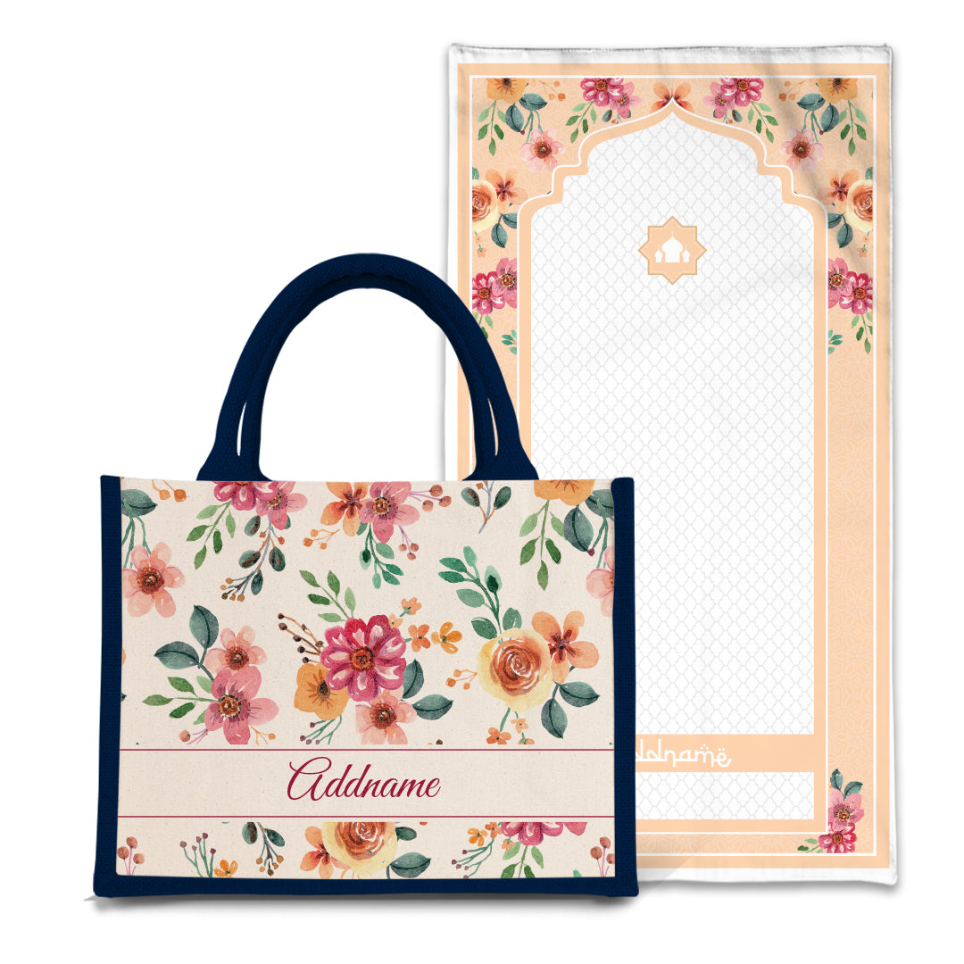 Garnet  Sejadah Prayer Mat with Half Lining Small Jute Bag Bundle