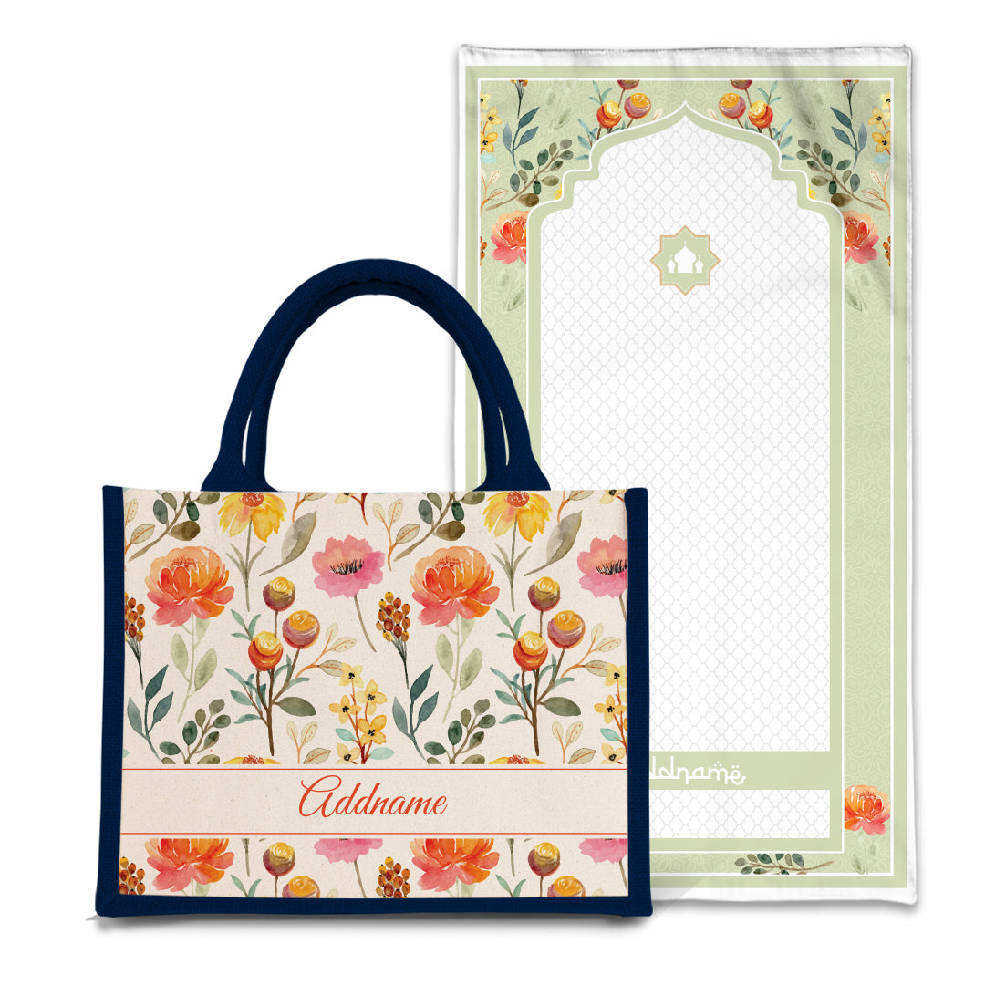 Carnelian  Sejadah Prayer Mat with Half Lining Small Jute Bag Bundle