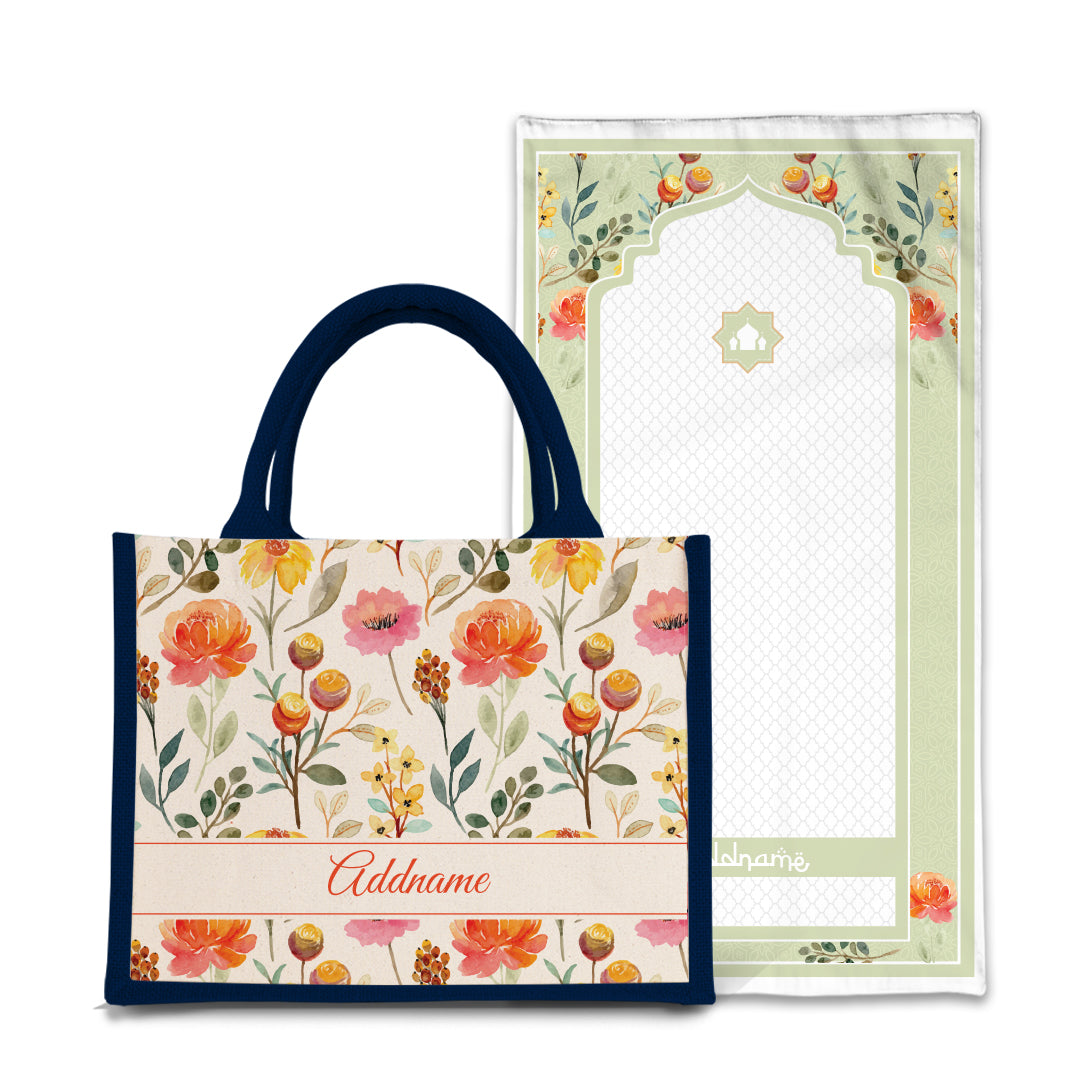 Carnelian  Sejadah Prayer Mat with Half Lining Small Jute Bag Bundle