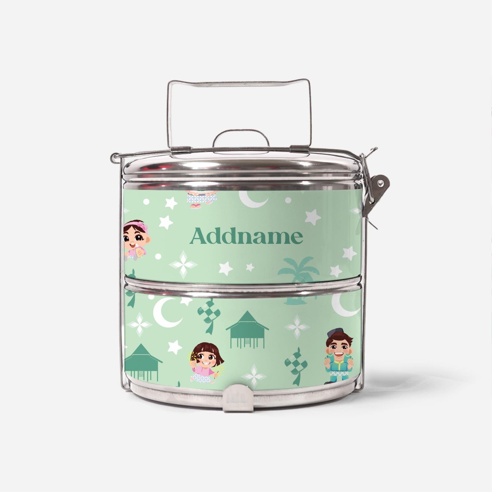 Seindah Lebaran Two Tier Tiffin Carrier - Pastel Green