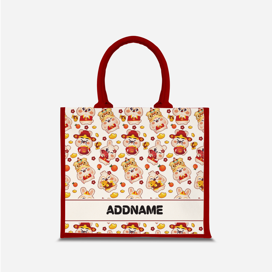 Cny Rabbit Family - Red Jute Bag