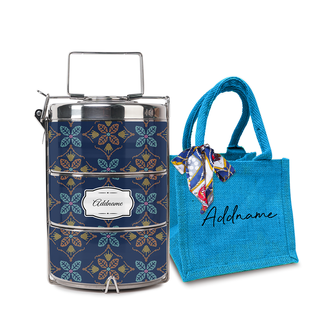 Peranakan Java Traditional Blue Tiffin Carrier
