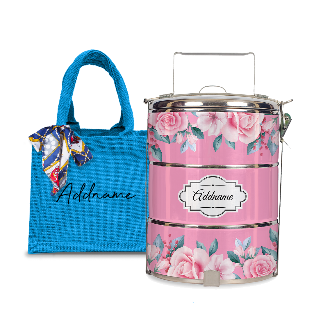 Full Pink Rose Tiffin Carrier