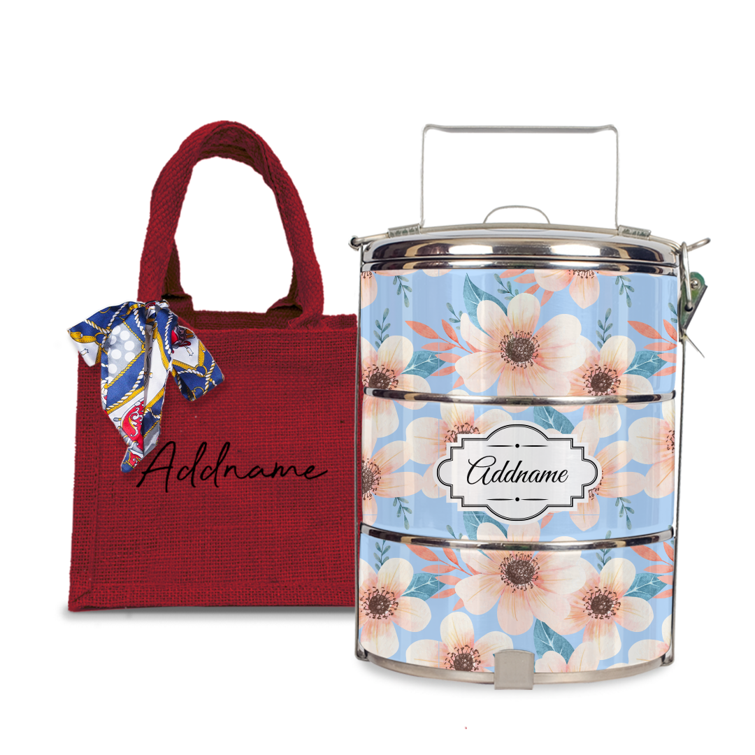Pink Windflower Tiffin Carrier