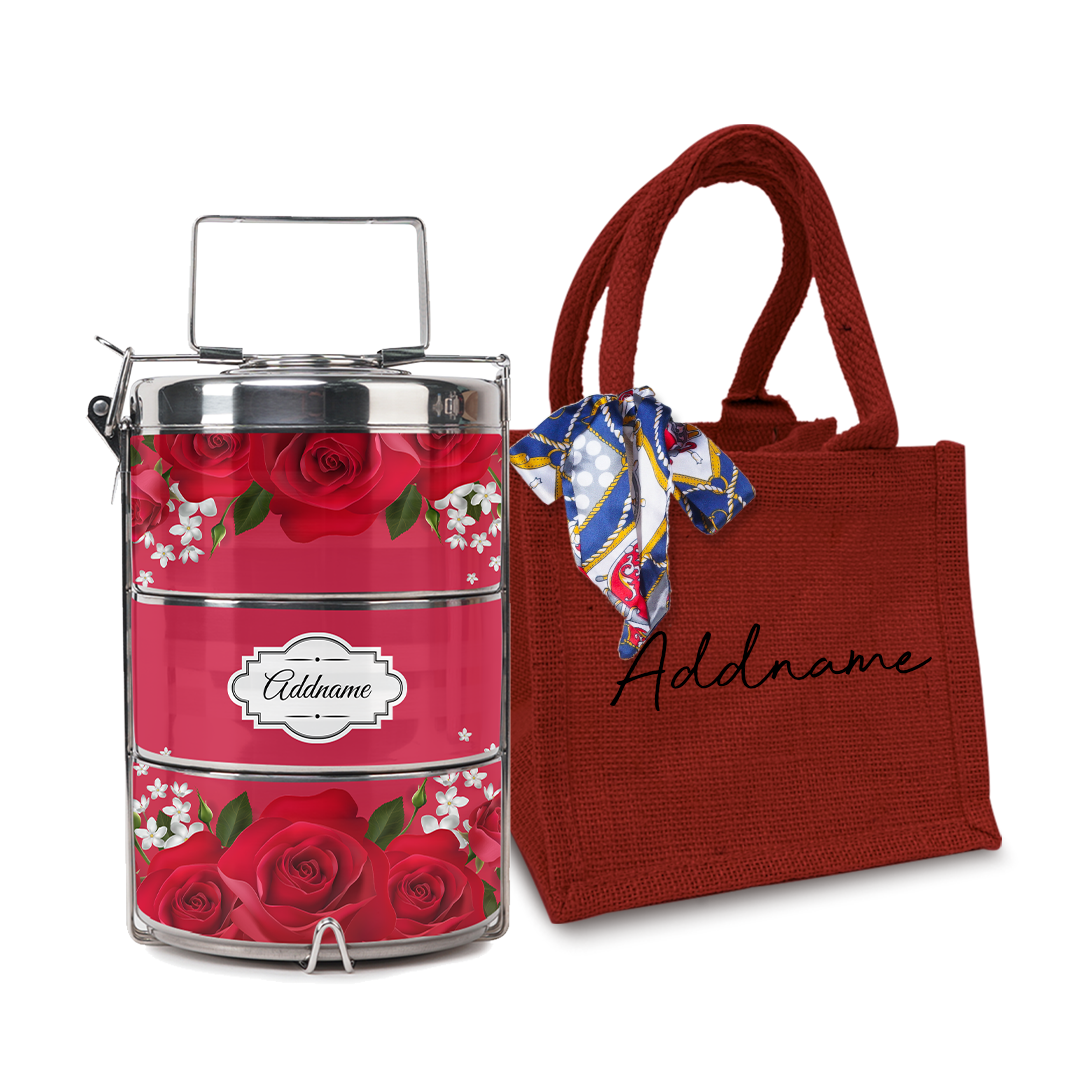 Full Red Rose Tiffin Carrier