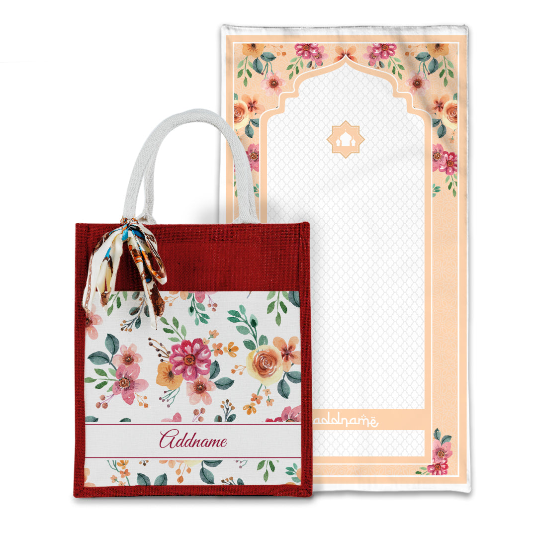 Laura Garnet Sejadah with Matching Colourful Jute Bag