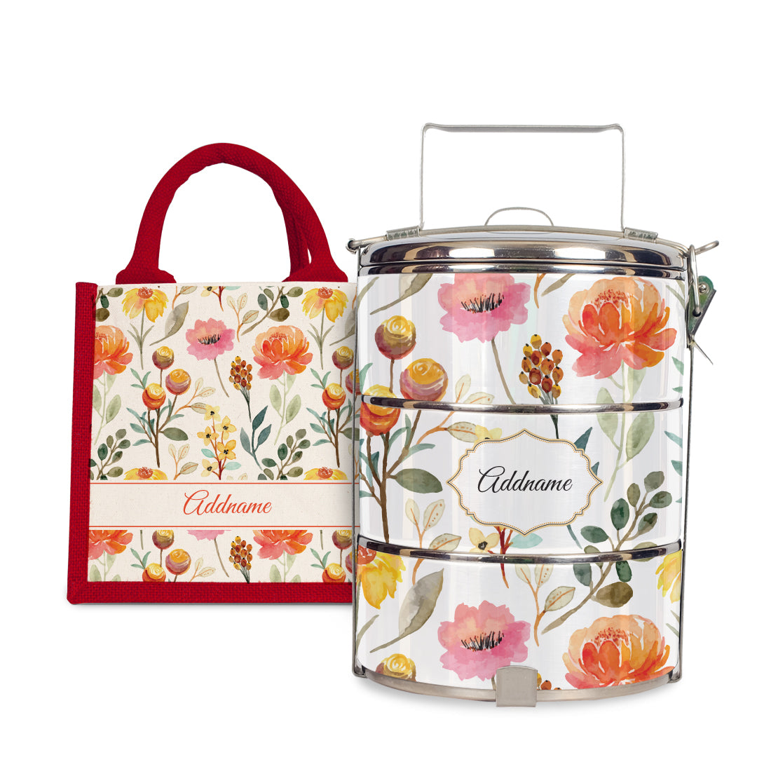 Laura Series - Carnelian - Lunch Tote Bag with Three-Tier Tiffin Carrier