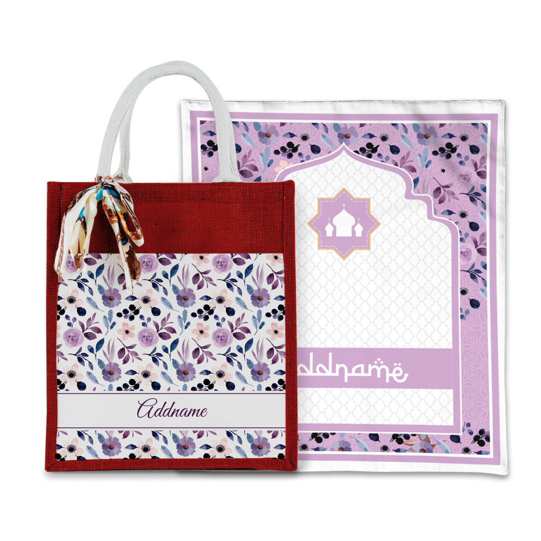 Laura Violet Sejadah with Matching Colourful Jute Bag