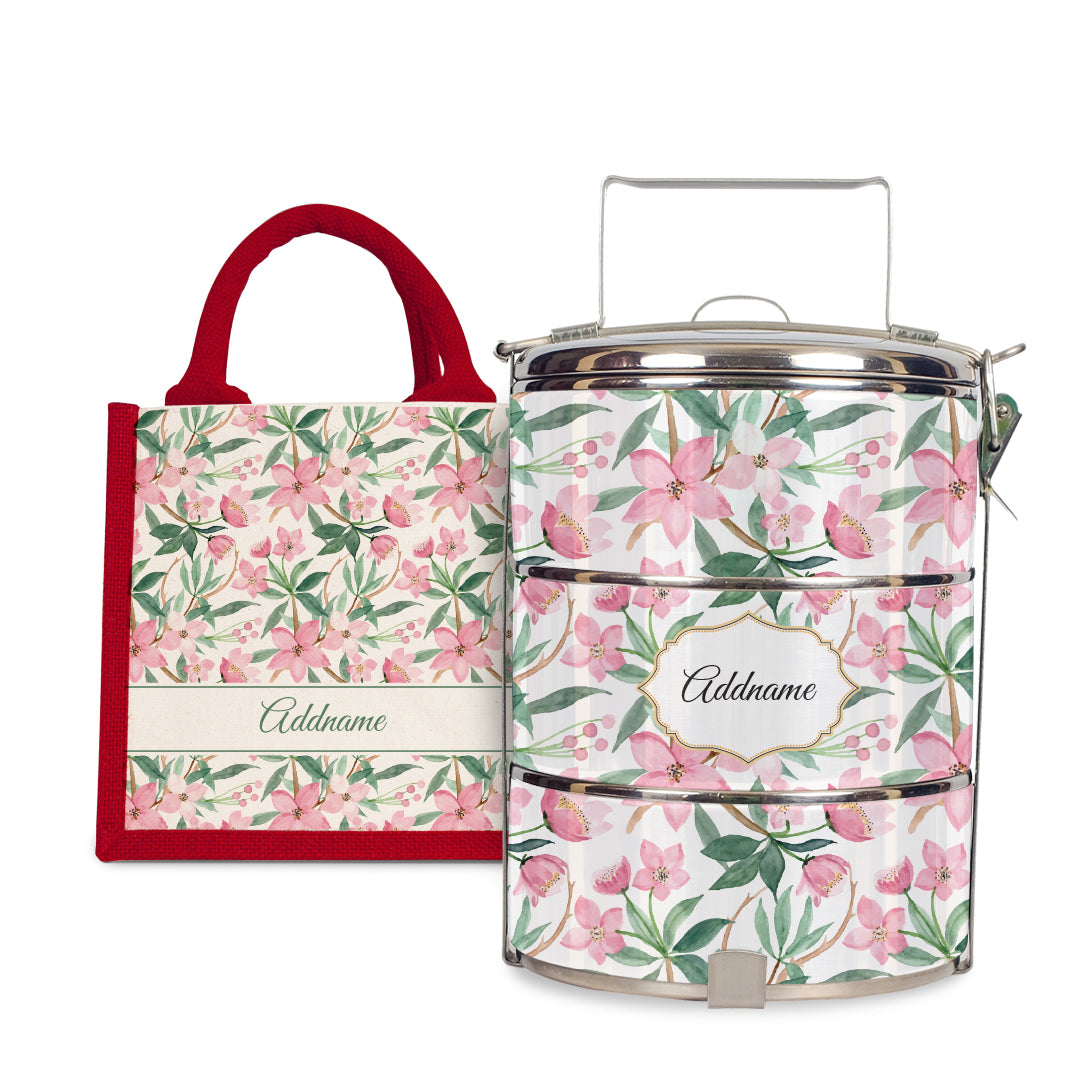 Laura Series - Blossom  - Lunch Tote Bag with Three-Tier Tiffin Carrier