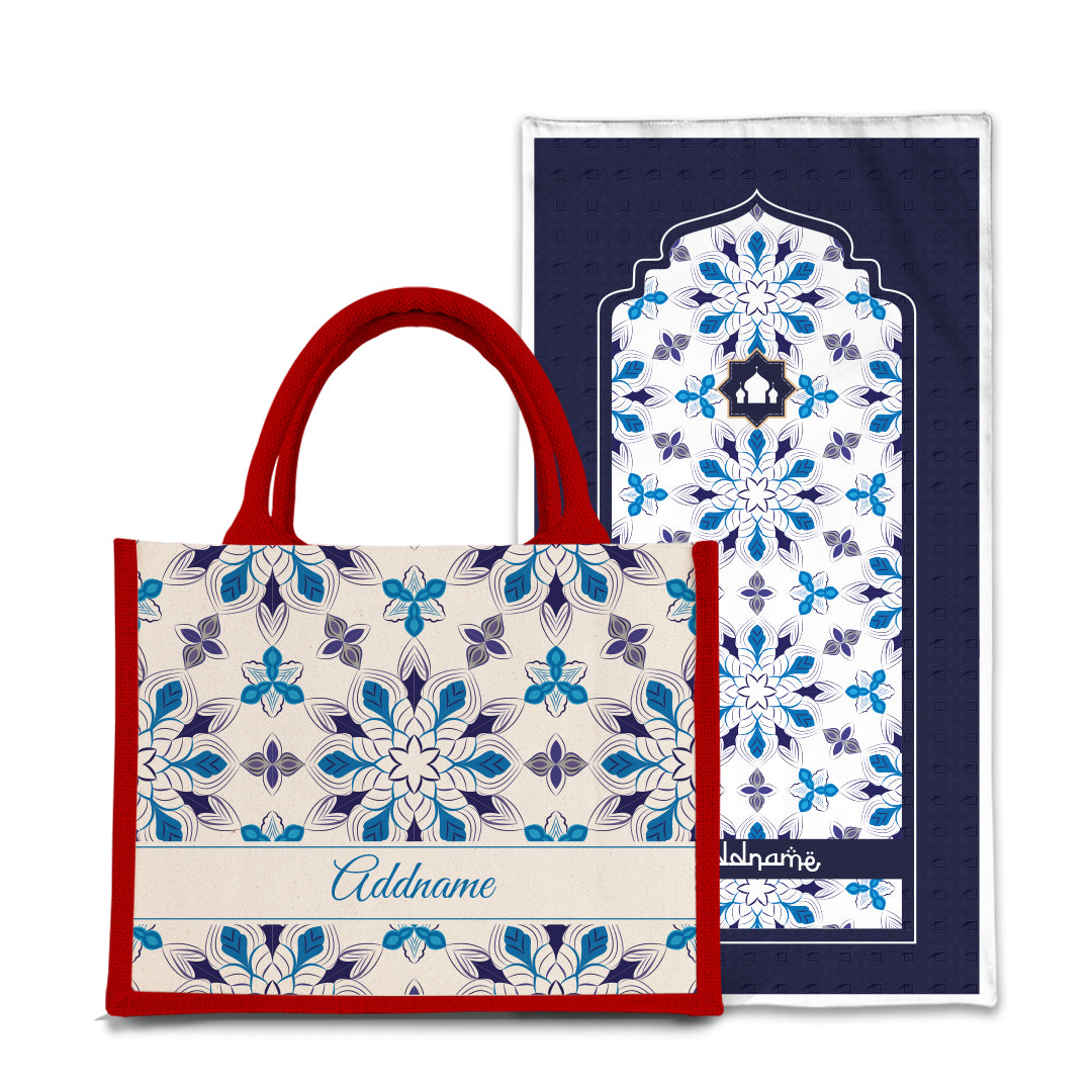 Arabesque Frost  Sejadah Prayer Mat with Half Lining Small Jute Bag Bundle