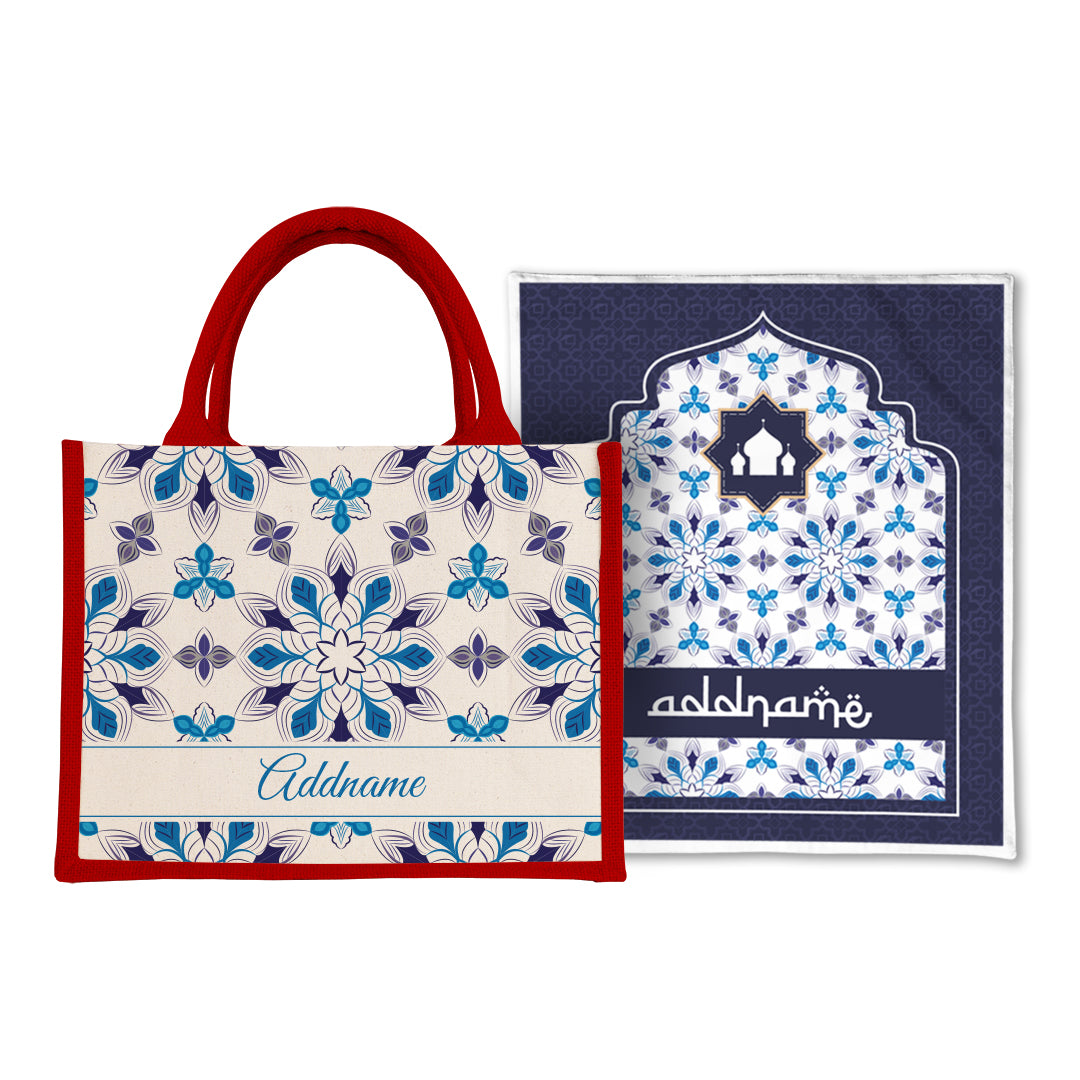 Arabesque Frost  Sejadah Prayer Mat with Half Lining Small Jute Bag Bundle