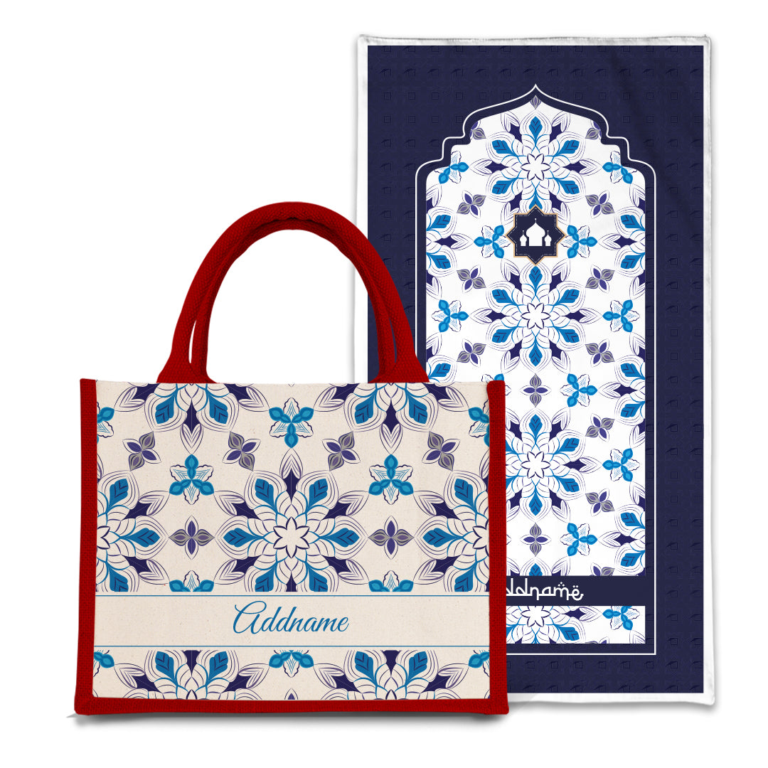 Arabesque Frost  Sejadah Prayer Mat with Half Lining Small Jute Bag Bundle