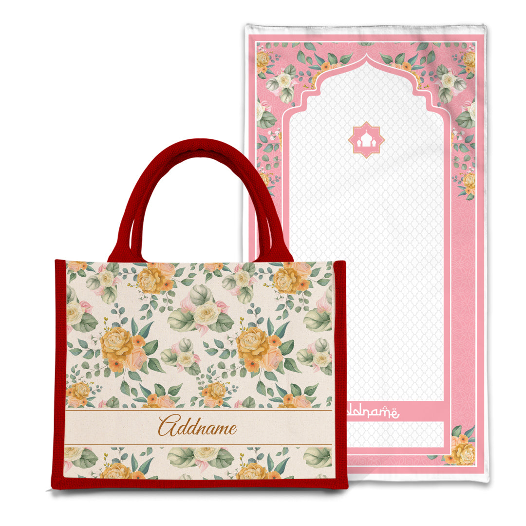 Honey  Sejadah Prayer Mat with Half Lining Small Jute Bag Bundle