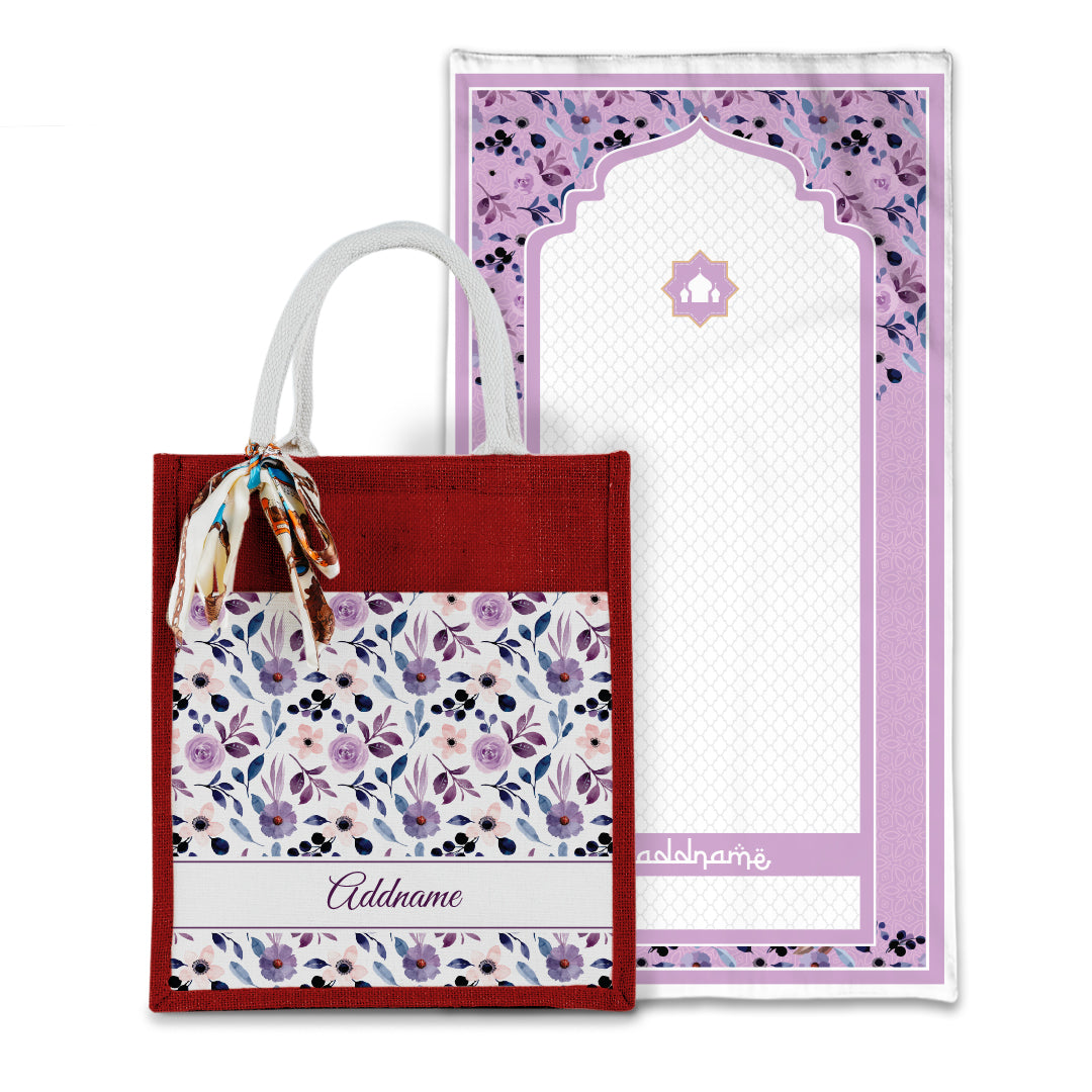 Laura Violet Sejadah with Matching Colourful Jute Bag