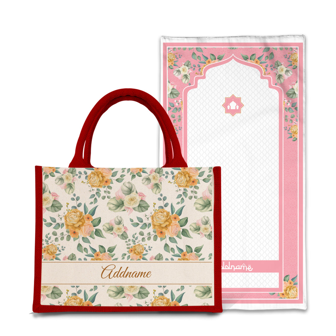 Honey  Sejadah Prayer Mat with Half Lining Small Jute Bag Bundle