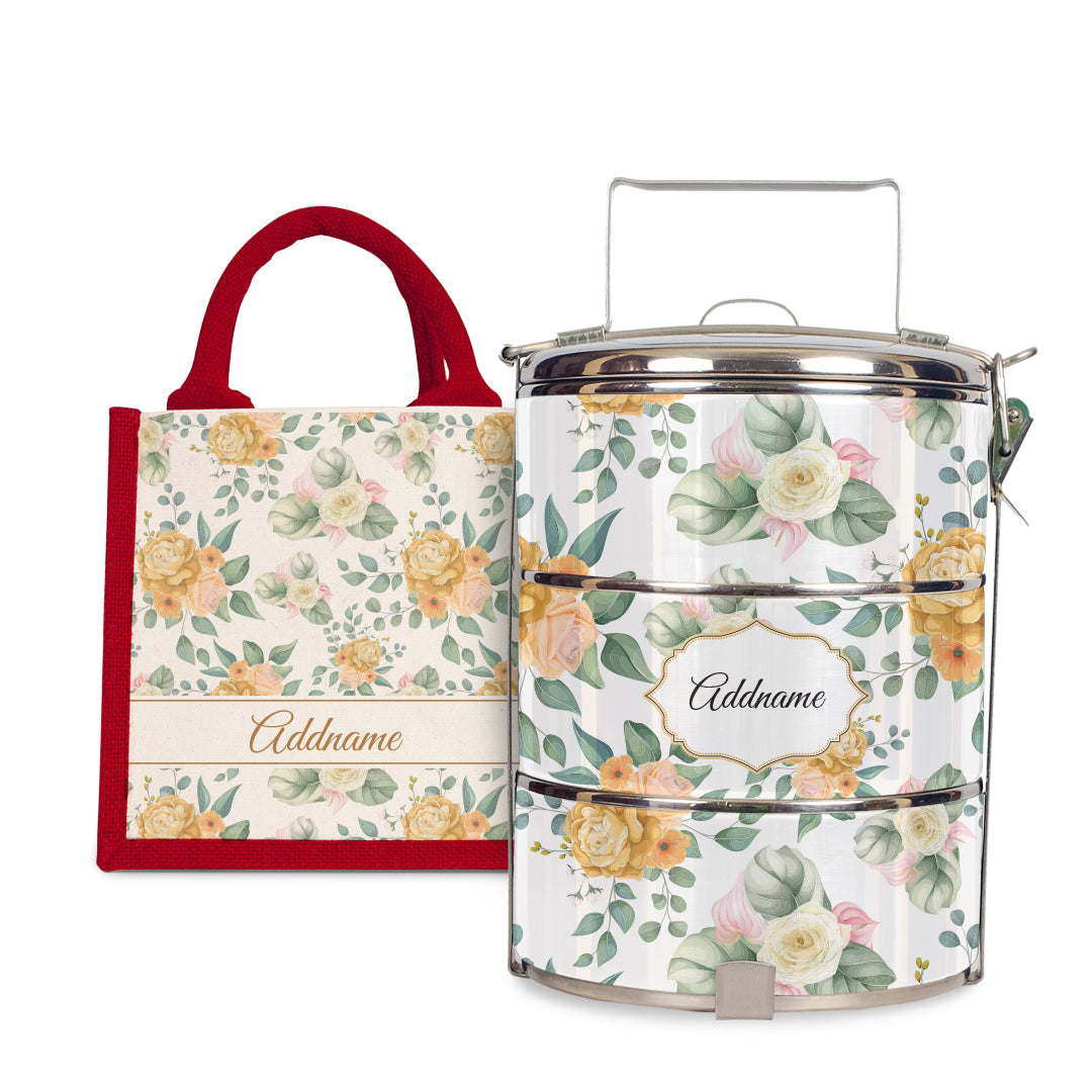 Laura Series - Honey - Lunch Tote Bag with Three-Tier Tiffin Carrier