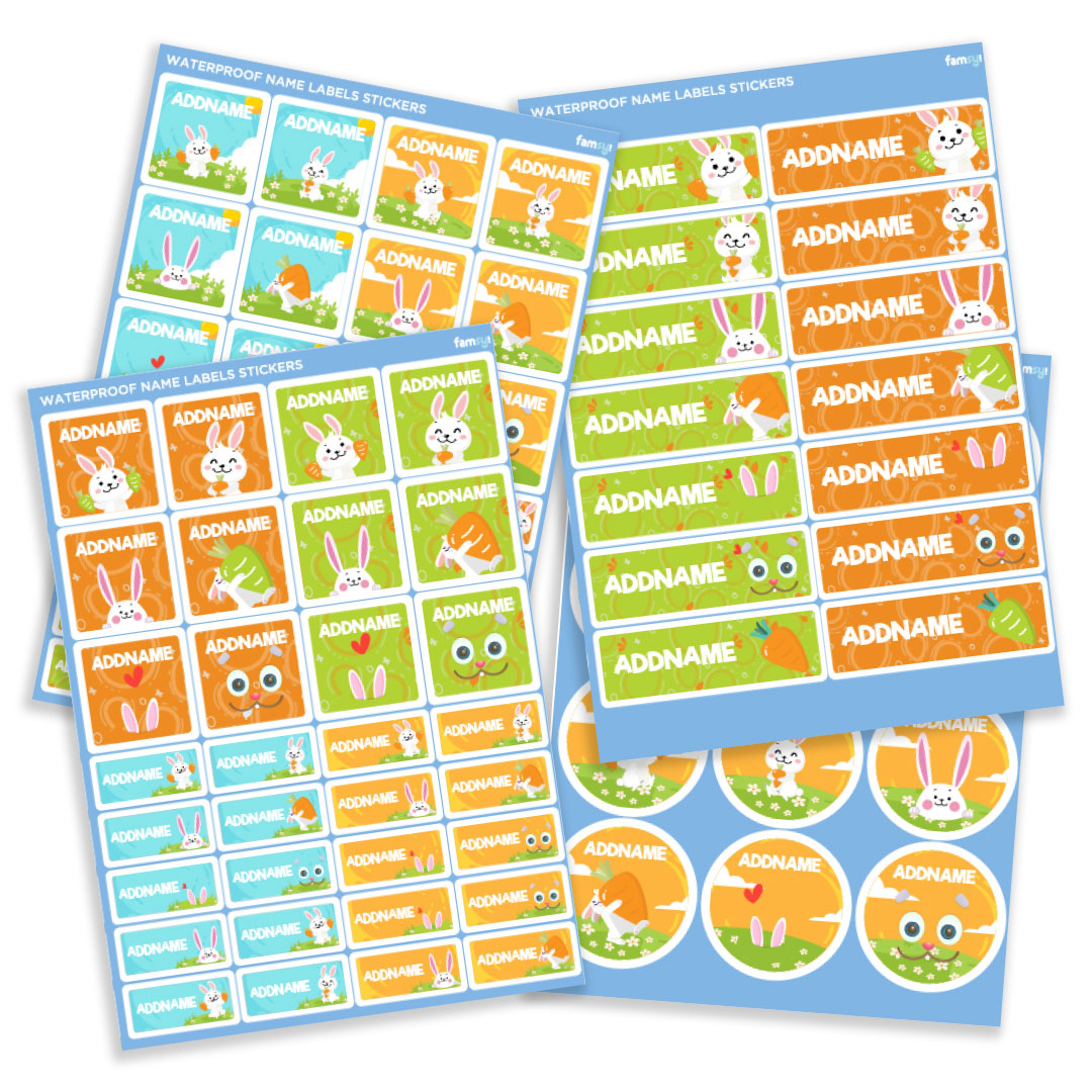 Green Rabbit Rectangle Label Greenery Rabbit Waterproof Name Label Stickers - FamsyMall