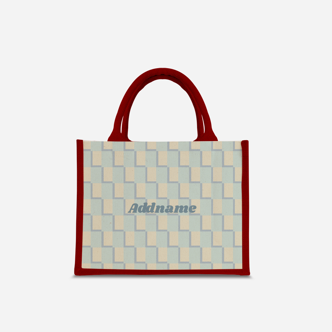 Checkered Series Half Lining Small Jute Bag - Blue Red
