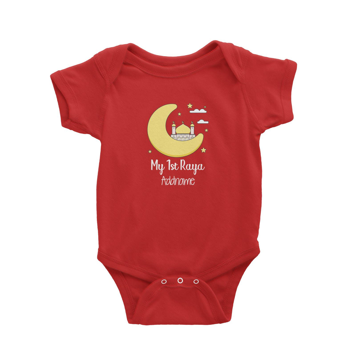 Raya Cute Mosque Cartoon Moon My 1st Raya Addname Baby Romper