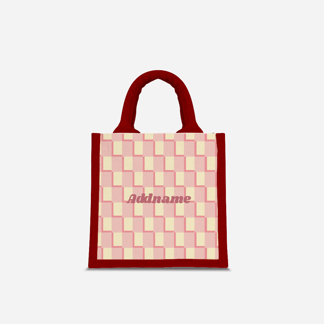 Checkered Series Half Lining Lunch Bag  - Pink Red