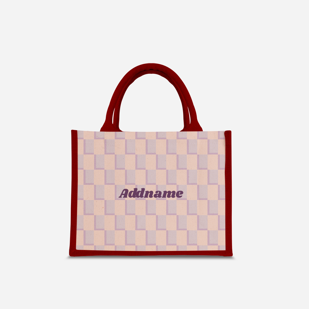 Checkered Series Half Lining Small Jute Bag - Purple Red