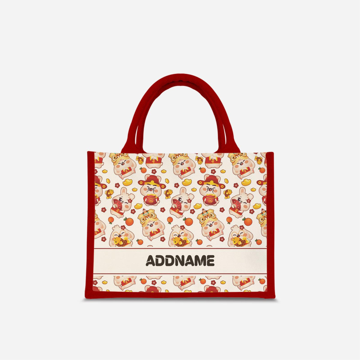 Cny Rabbit Family - Red Jute Bag