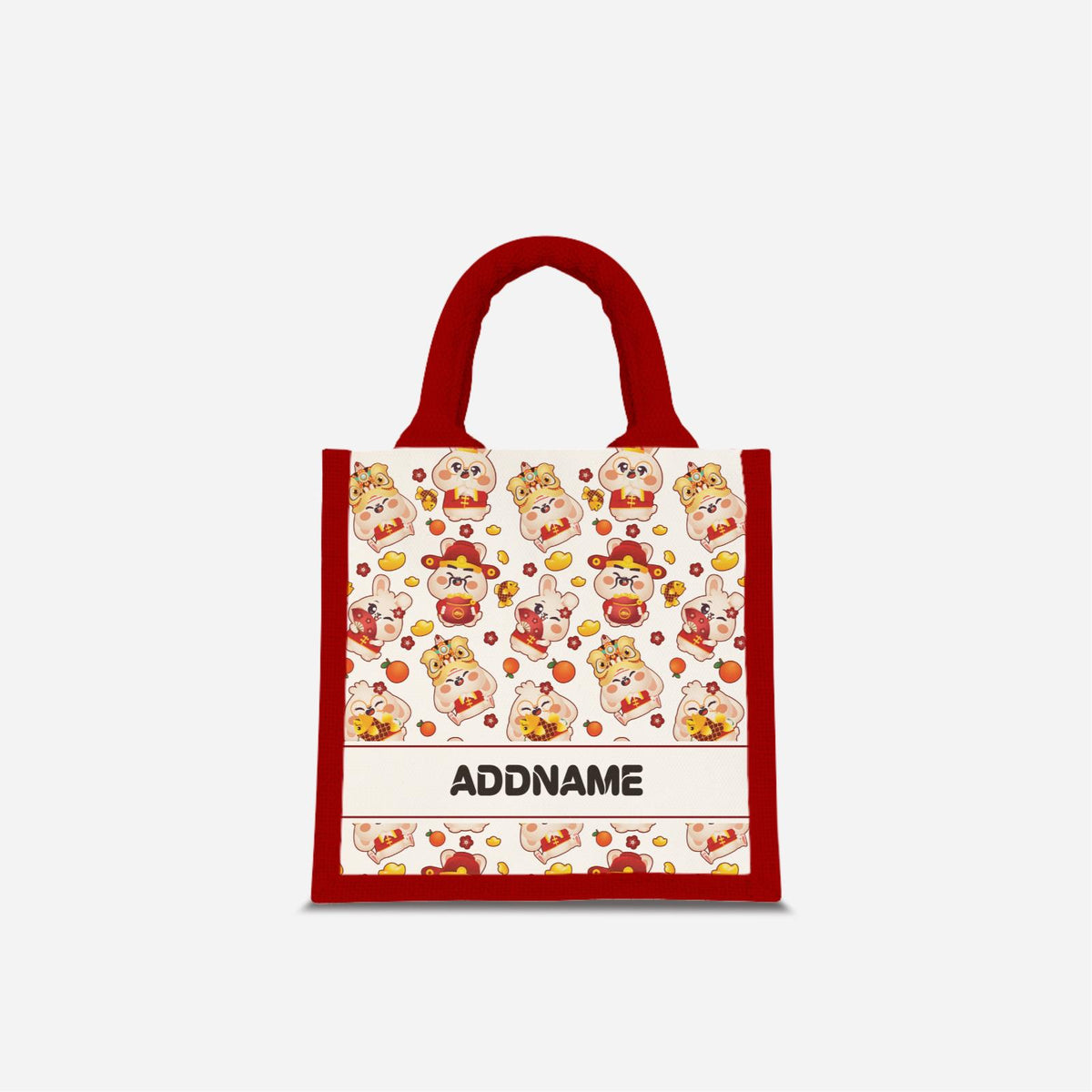 Cny Rabbit Family - Red Jute Bag