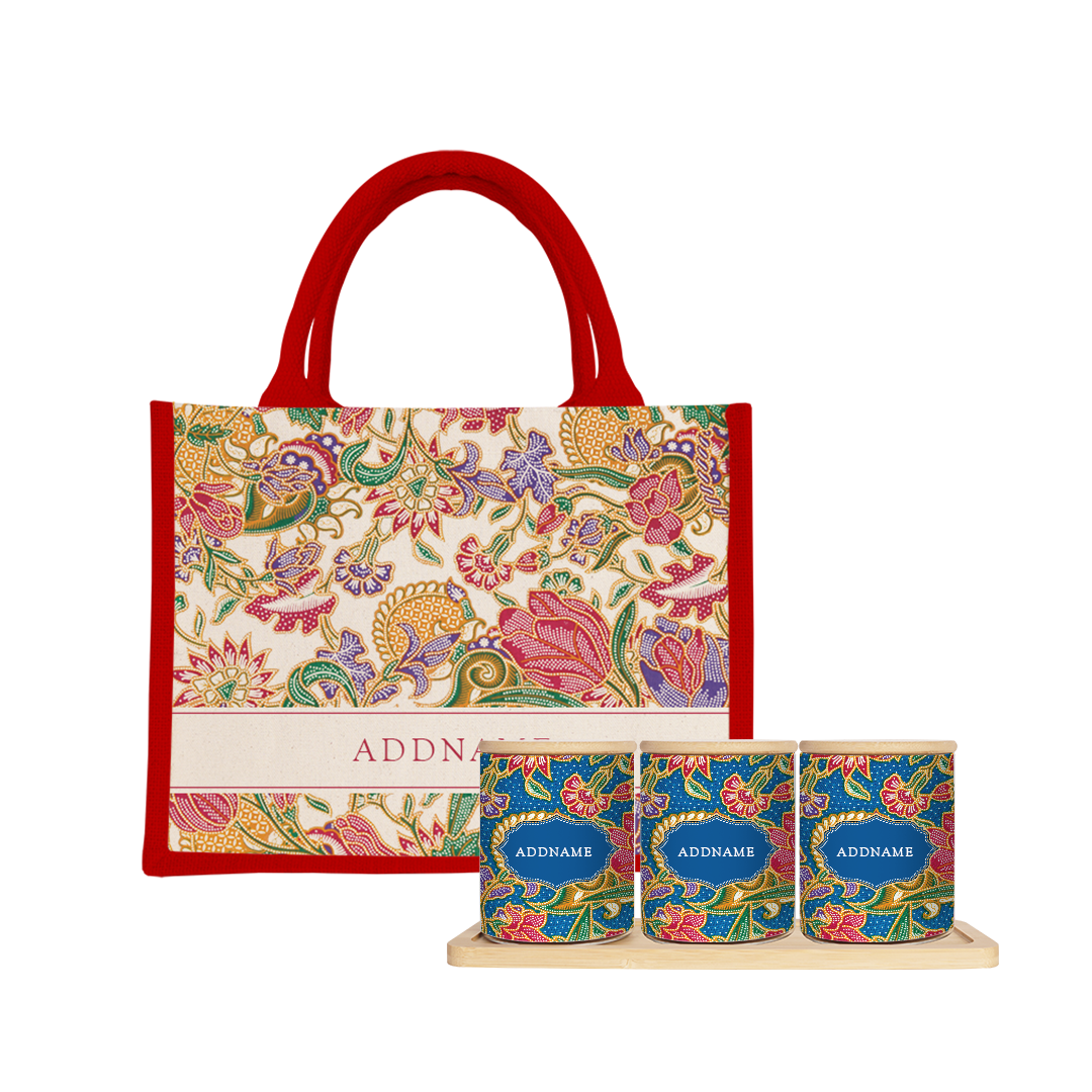 Batik Series - Kuntum Balang Raya Set (3 in 1) with Half Lining Small Jute Bag