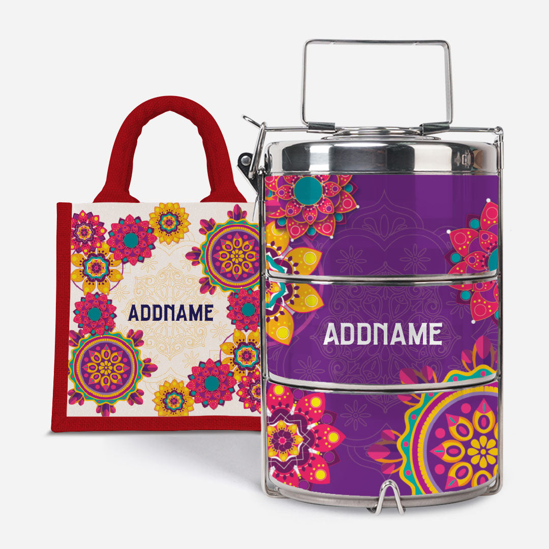 Pookal Series Premium Tiffin with Half Lining Lunch Bag - Puukom Red