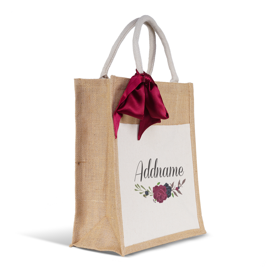 Rose Series Colourful Jute Bag with Front Pocket