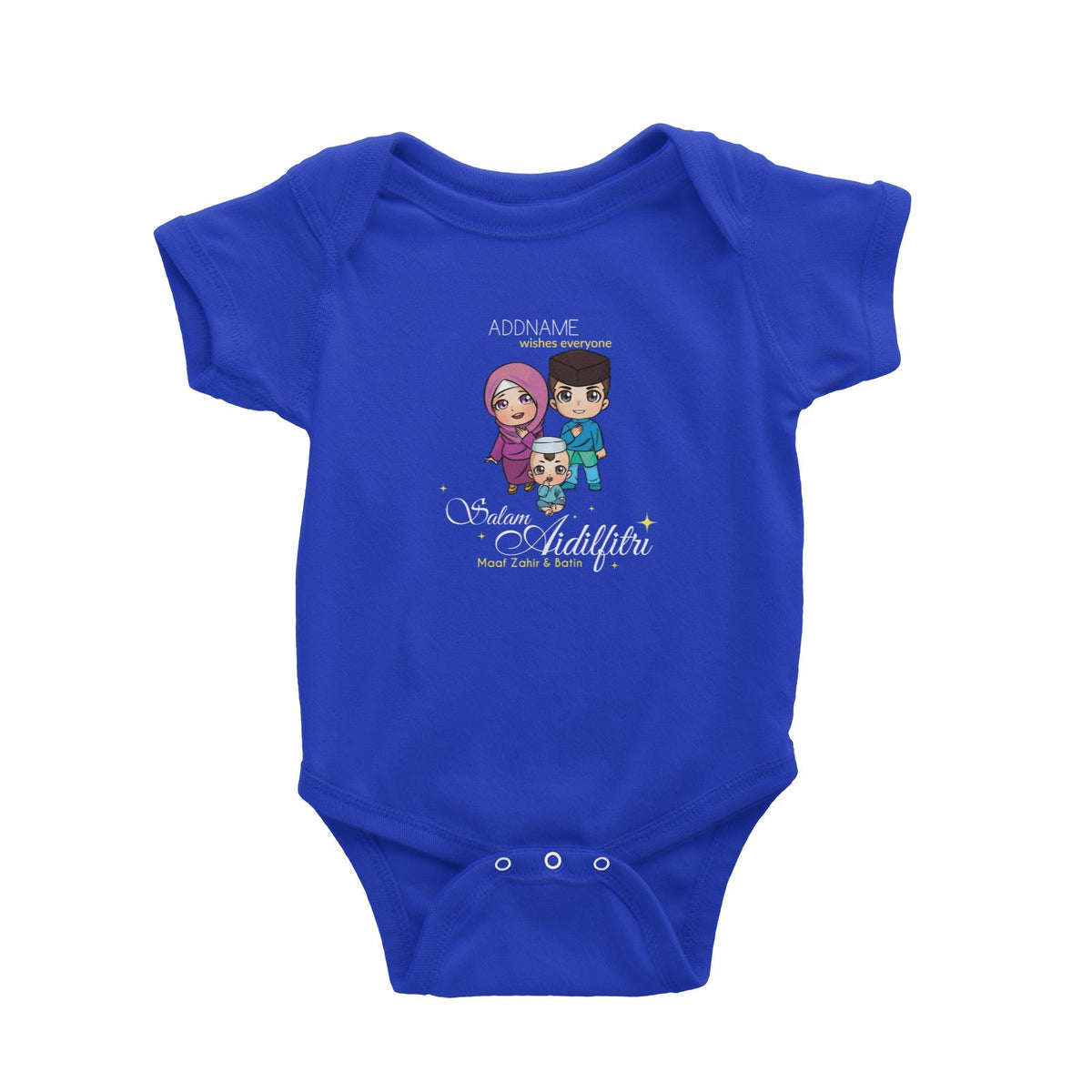 Raya Chibi Family And Baby Boy Addname Wishes Everyone Salam Aidilfitri Maaf Zahir &amp; Batin Baby Rompers